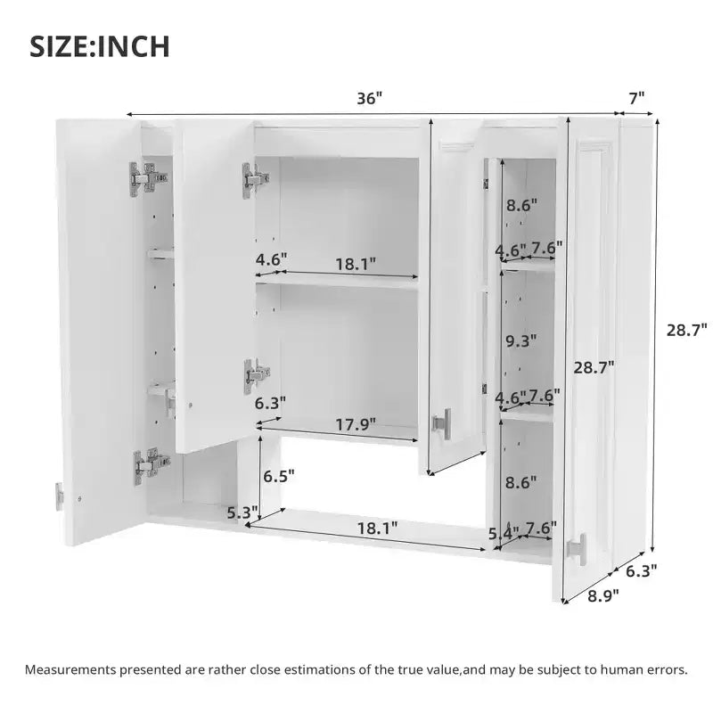 Meuble vasque de salle de bain moderne avec 5 étagères réglables, armoire à pharmacie murale, charnières à fermeture douce et design à étagères ouvertes, Blanc