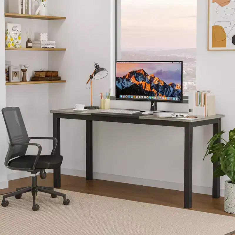 COZONY Grand Bureau d'Ordinateur, Cadre en Métal Noir, Bureau de Gaming Moderne et Simple, Station de Travail pour Étude et Bureau à Domicile