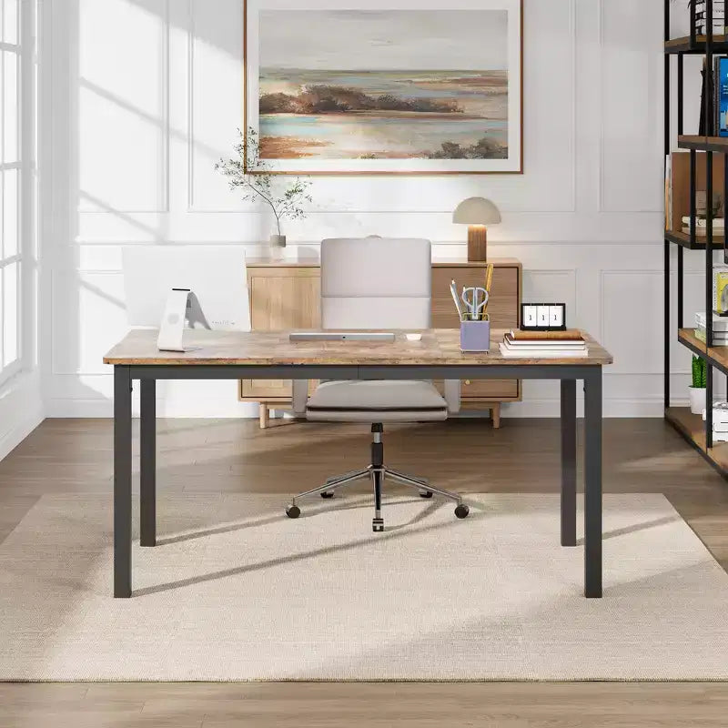 COZONY Grand Bureau d'Ordinateur, Cadre en Métal Noir, Bureau de Gaming Moderne et Simple, Station de Travail pour Étude et Bureau à Domicile