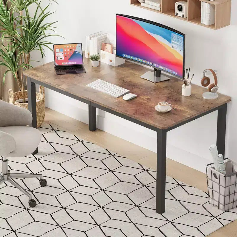 COZONY Grand Bureau d'Ordinateur, Cadre en Métal Noir, Bureau de Gaming Moderne et Simple, Station de Travail pour Étude et Bureau à Domicile