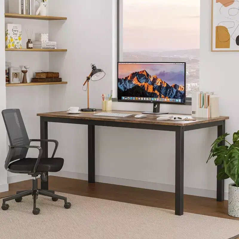 COZONY Grand Bureau d'Ordinateur, Cadre en Métal Noir, Bureau de Gaming Moderne et Simple, Station de Travail pour Étude et Bureau à Domicile