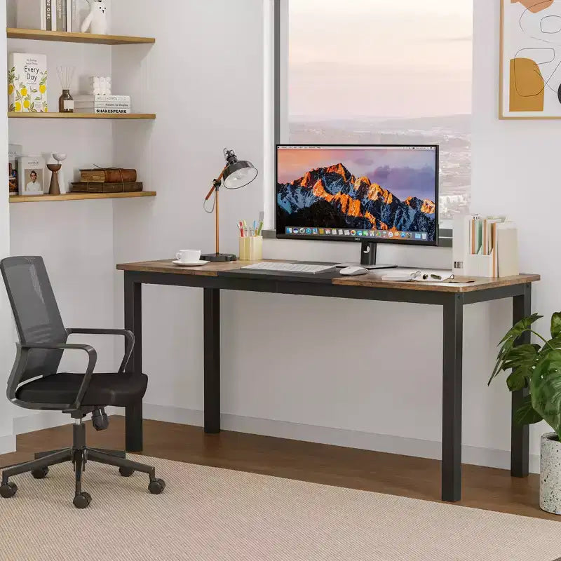 COZONY Grand Bureau d'Ordinateur, Cadre en Métal Noir, Bureau de Gaming Moderne et Simple, Station de Travail pour Étude et Bureau à Domicile