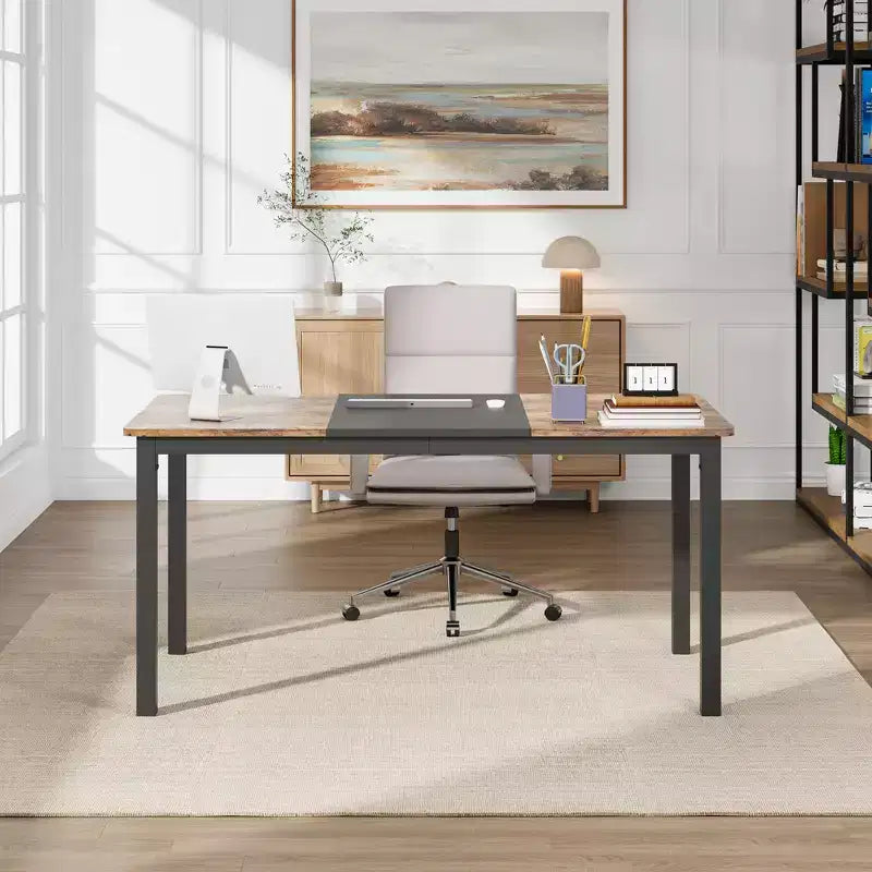 COZONY Grand Bureau d'Ordinateur, Cadre en Métal Noir, Bureau de Gaming Moderne et Simple, Station de Travail pour Étude et Bureau à Domicile