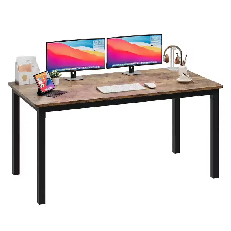 COZONY Grand Bureau d'Ordinateur, Cadre en Métal Noir, Bureau de Gaming Moderne et Simple, Station de Travail pour Étude et Bureau à Domicile