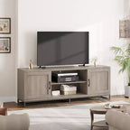 Meuble TV de ferme Acekool pour salon, étagères réglables à 2 niveaux, base en métal, console multimédia pour TV 75 pouces, gris