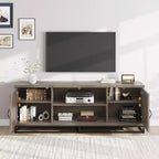 Meuble TV de ferme Acekool pour salon, étagères réglables à 2 niveaux, base en métal, console multimédia pour TV 75 pouces, gris