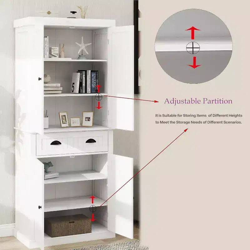 sumyeg 71'' Meuble de Rangement Haut avec Tiroir, 4 Portes et Étagères Réglables pour Cuisine ou Buanderie