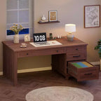 Bureau de direction avec tiroirs, bureau d'ordinateur de style rustique avec station de charge, bureau d'ordinateur en bois de 136 cm avec rangement pour dossiers