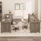 Bureau de direction avec tiroirs, bureau d'ordinateur de style rustique avec station de charge, bureau d'ordinateur en bois de 136 cm avec rangement pour dossiers