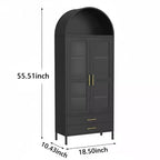 Meuble de Rangement Haut avec Portes Vitrées, 2 Tiroirs et Étagères Réglables pour Cuisine ou Salon, 55 po
