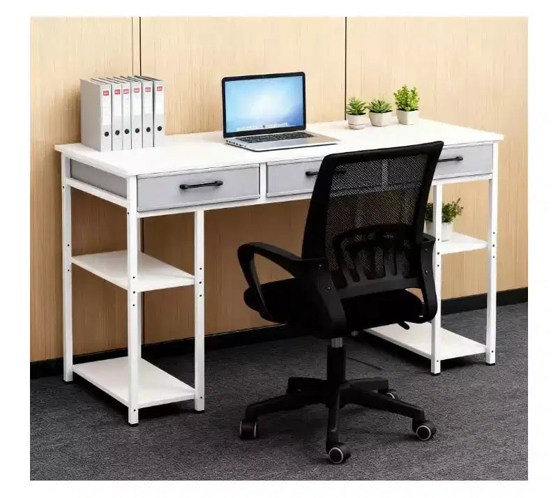 TUYOHW 47.2 Bureau d'ordinateur, bureau avec 3 tiroirs en tissu, 2 étagères réglables, cadre en acier, bureau d'écriture pour bureau à domicile, étude, chambre à coucher