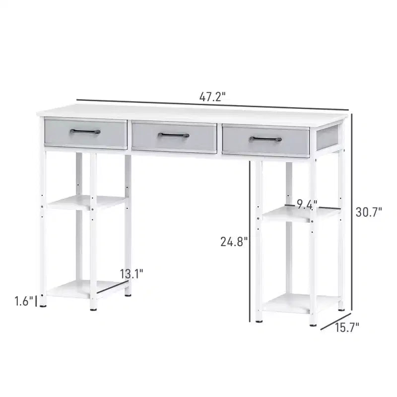 TUYOHW 47.2 Bureau d'ordinateur, bureau avec 3 tiroirs en tissu, 2 étagères réglables, cadre en acier, bureau d'écriture pour bureau à domicile, étude, chambre à coucher