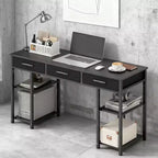 TUYOHW 47.2 Bureau d'ordinateur, bureau avec 3 tiroirs en tissu, 2 étagères réglables, cadre en acier, bureau d'écriture pour bureau à domicile, étude, chambre à coucher