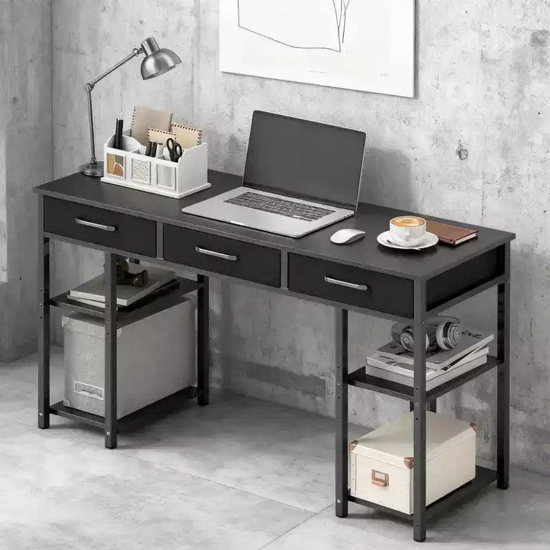 TUYOHW 47.2 Bureau d'ordinateur, bureau avec 3 tiroirs en tissu, 2 étagères réglables, cadre en acier, bureau d'écriture pour bureau à domicile, étude, chambre à coucher