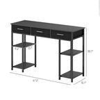 TUYOHW 47.2 Bureau d'ordinateur, bureau avec 3 tiroirs en tissu, 2 étagères réglables, cadre en acier, bureau d'écriture pour bureau à domicile, étude, chambre à coucher
