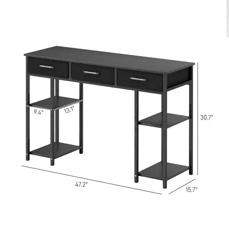 TUYOHW 47.2 Bureau d'ordinateur, bureau avec 3 tiroirs en tissu, 2 étagères réglables, cadre en acier, bureau d'écriture pour bureau à domicile, étude, chambre à coucher