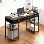 TUYOHW 47.2 Bureau d'ordinateur, bureau avec 3 tiroirs en tissu, 2 étagères réglables, cadre en acier, bureau d'écriture pour bureau à domicile, étude, chambre à coucher