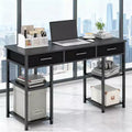 TUYOHW 47.2 Bureau d'ordinateur, bureau avec 3 tiroirs en tissu, 2 étagères réglables, cadre en acier, bureau d'écriture pour bureau à domicile, étude, chambre à coucher