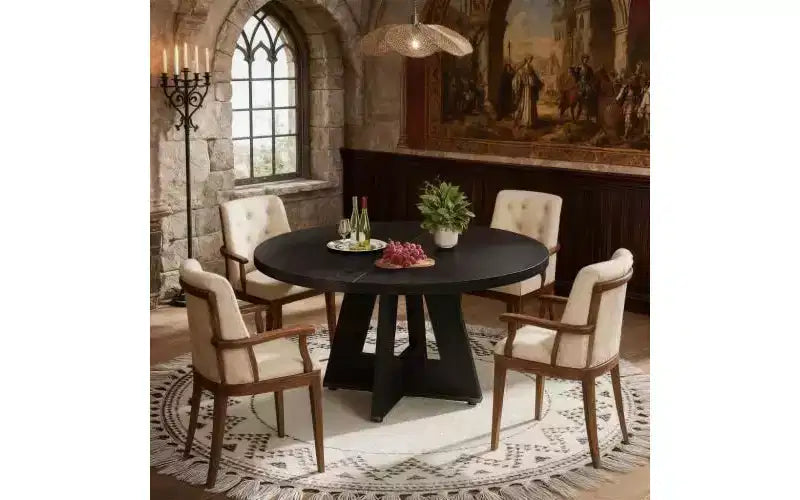 TUYOHW Table à manger en bois avec plateau épaissi, table de cuisine ronde de 120 cm pour 4 à 6 personnes, table spacieuse et multifonctionnelle pour salle à manger et salon