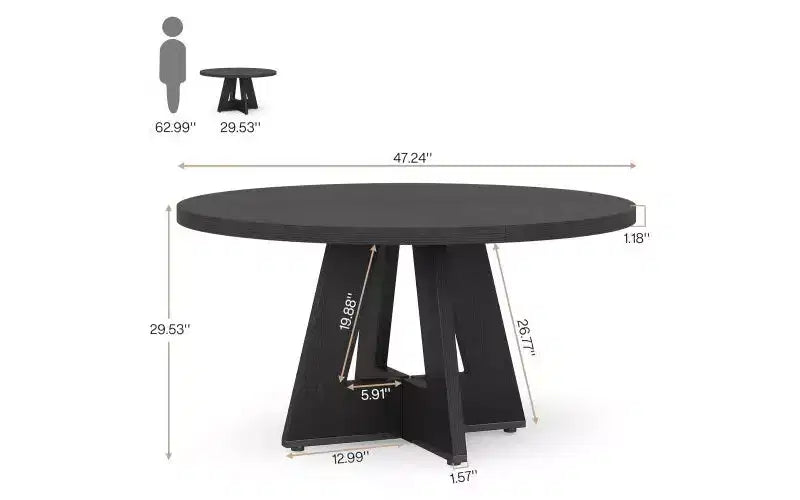 TUYOHW Table à manger en bois avec plateau épaissi, table de cuisine ronde de 120 cm pour 4 à 6 personnes, table spacieuse et multifonctionnelle pour salle à manger et salon