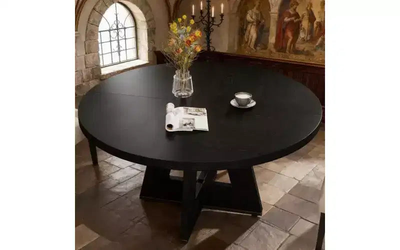 TUYOHW Table à manger en bois avec plateau épaissi, table de cuisine ronde de 120 cm pour 4 à 6 personnes, table spacieuse et multifonctionnelle pour salle à manger et salon