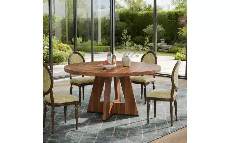 TUYOHW Table à manger en bois avec plateau épaissi, table de cuisine ronde de 120 cm pour 4 à 6 personnes, table spacieuse et multifonctionnelle pour salle à manger et salon