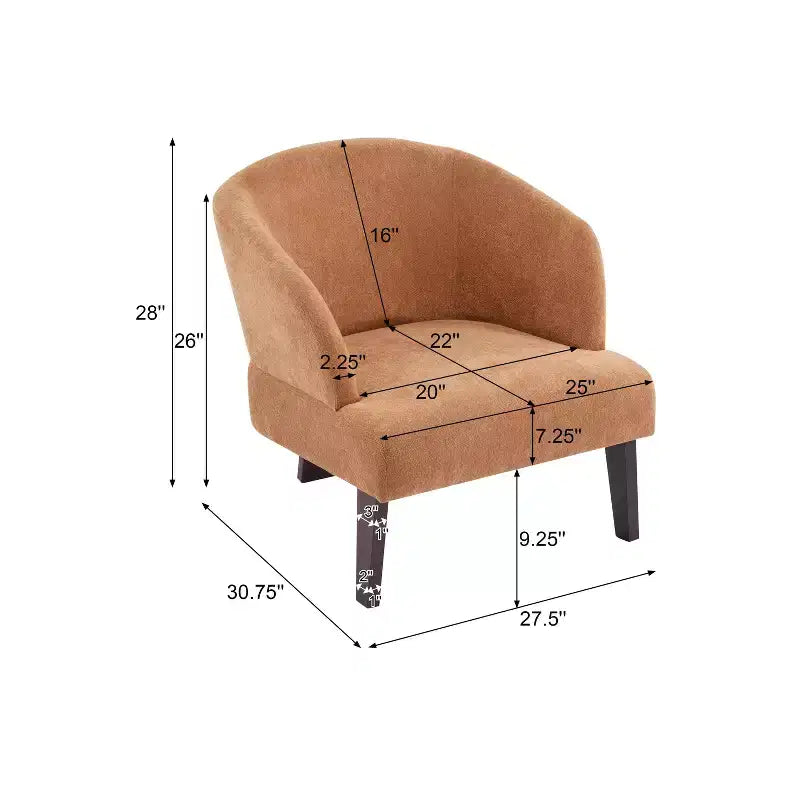 TUYOHW Fauteuil d'appoint moderne avec dossier en forme de tonneau, chaise rembourrée confortable avec 3 pieds en bois massif, fauteuils de salon en forme de tonneau pour le salon, la chambre à coucher