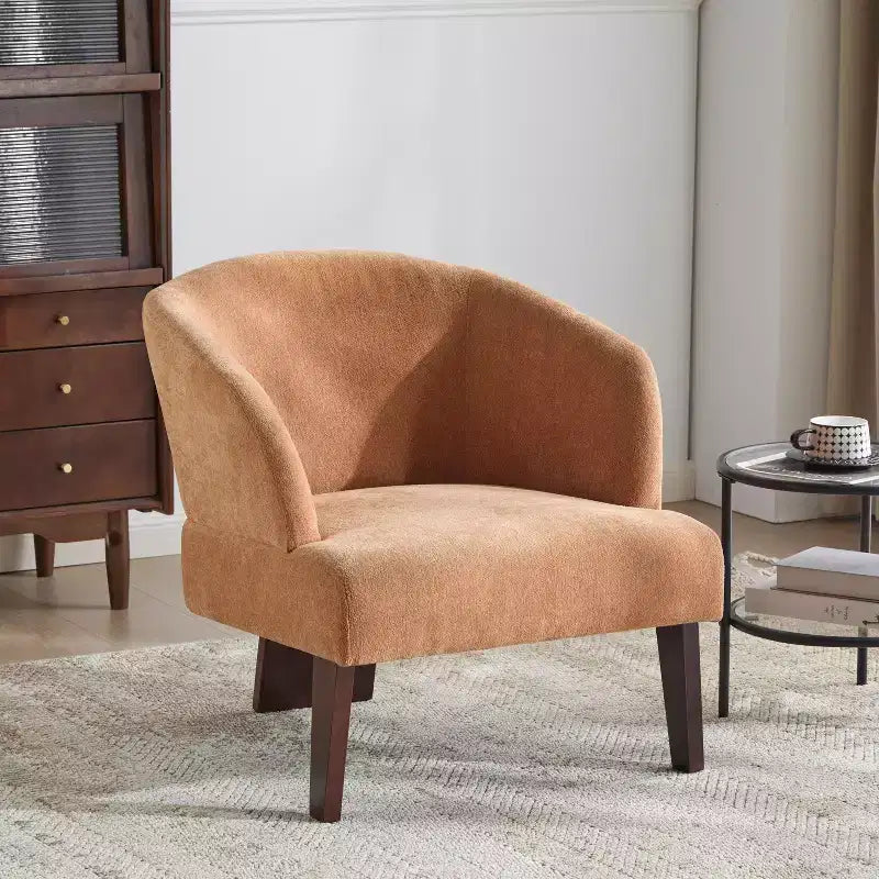 TUYOHW Fauteuil d'appoint moderne avec dossier en forme de tonneau, chaise rembourrée confortable avec 3 pieds en bois massif, fauteuils de salon en forme de tonneau pour le salon, la chambre à coucher