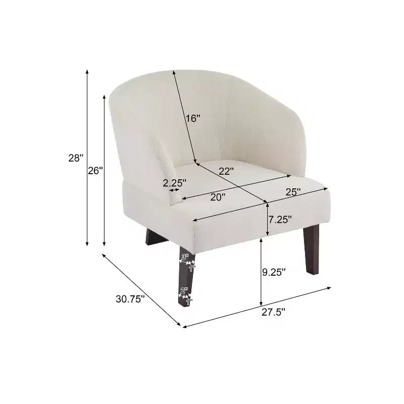 TUYOHW Fauteuil d'appoint moderne avec dossier en forme de tonneau, chaise rembourrée confortable avec 3 pieds en bois massif, fauteuils de salon en forme de tonneau pour le salon, la chambre à coucher