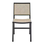 HomeRoots Natural and Black Solid Wood and Cane Partially Open Back Dining Side Chair