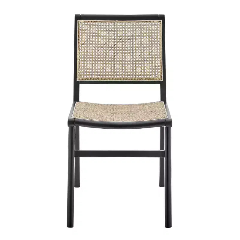 HomeRoots Natural and Black Solid Wood and Cane Partially Open Back Dining Side Chair