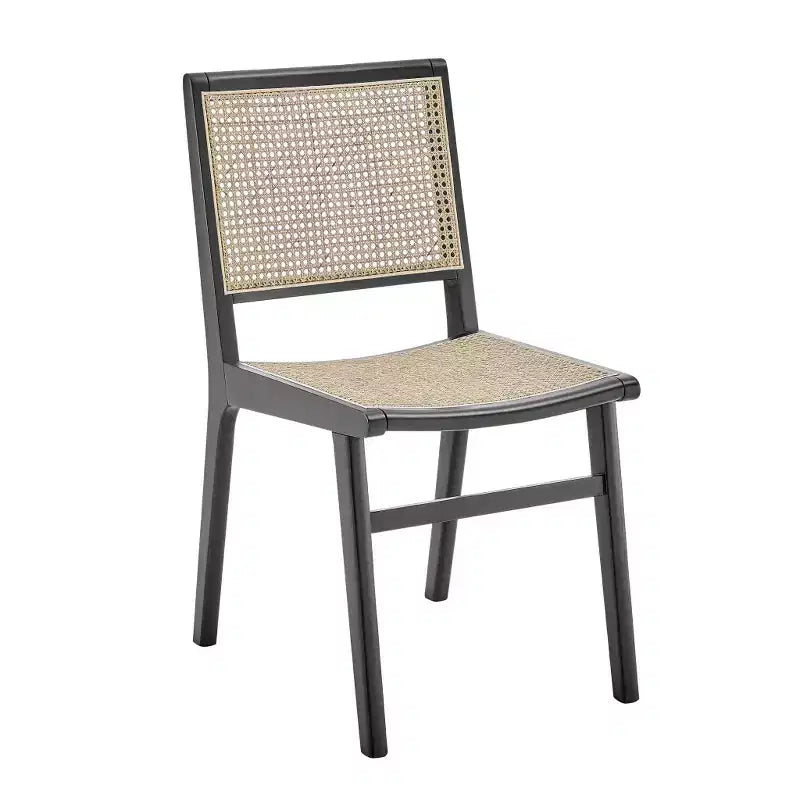 Chaise de salle à manger HomeRoots en bois massif et cannage naturel et noir avec dossier partiellement ajouré