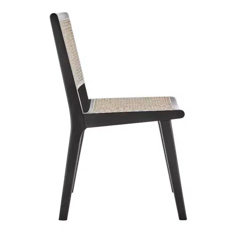 Chaise de salle à manger HomeRoots en bois massif et cannage naturel et noir avec dossier partiellement ajouré