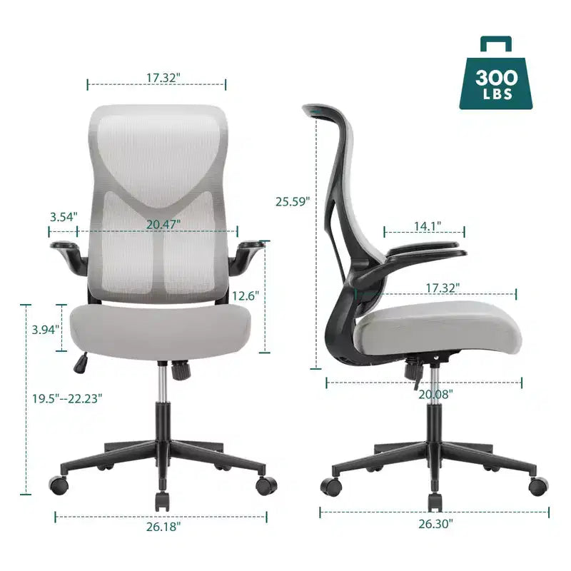 Chaise d'ordinateur ergonomique TUYOHW avec accoudoirs relevables, chaise de bureau avec support lombaire, chaise d'ordinateur pivotante à roulettes pour la maison, le bureau