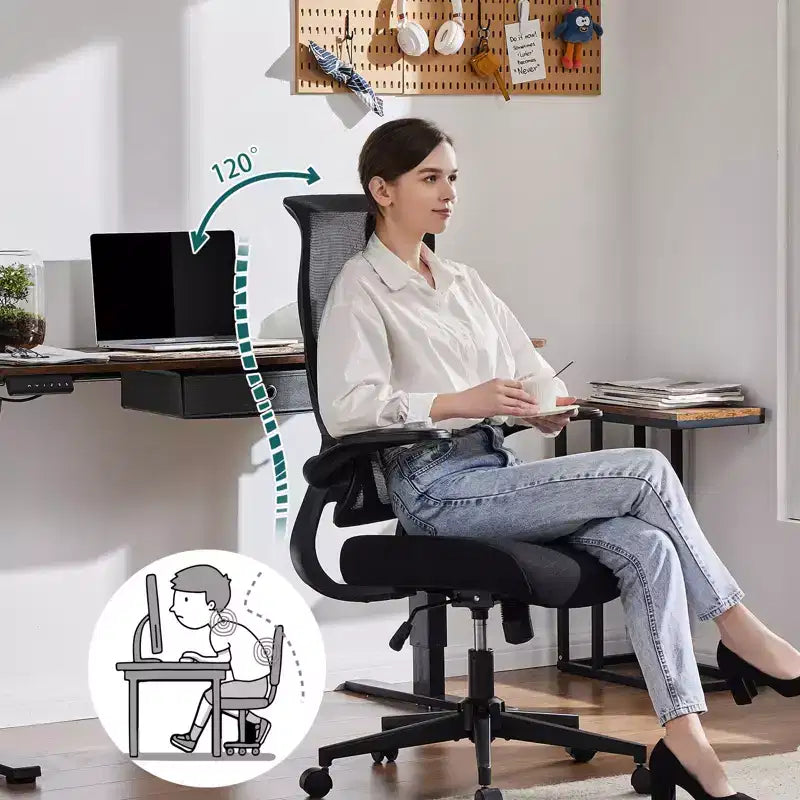 Chaise d'ordinateur ergonomique TUYOHW avec accoudoirs relevables, chaise de bureau avec support lombaire, chaise d'ordinateur pivotante à roulettes pour la maison, le bureau
