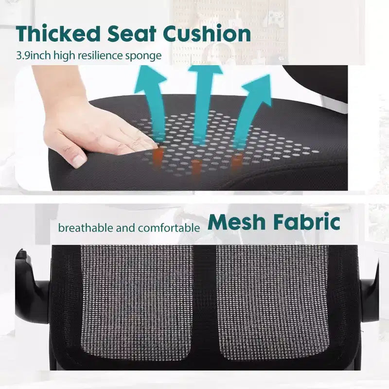 Chaise d'ordinateur ergonomique TUYOHW avec accoudoirs relevables, chaise de bureau avec support lombaire, chaise d'ordinateur pivotante à roulettes pour la maison, le bureau
