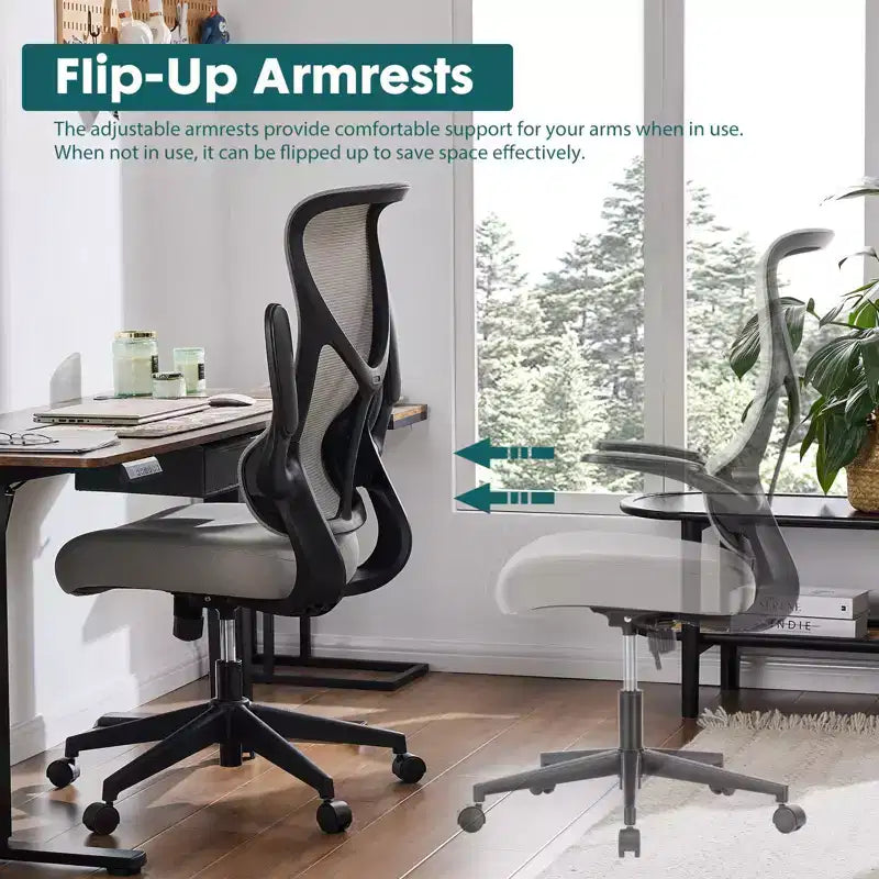 Chaise d'ordinateur ergonomique TUYOHW avec accoudoirs relevables, chaise de bureau avec support lombaire, chaise d'ordinateur pivotante à roulettes pour la maison, le bureau