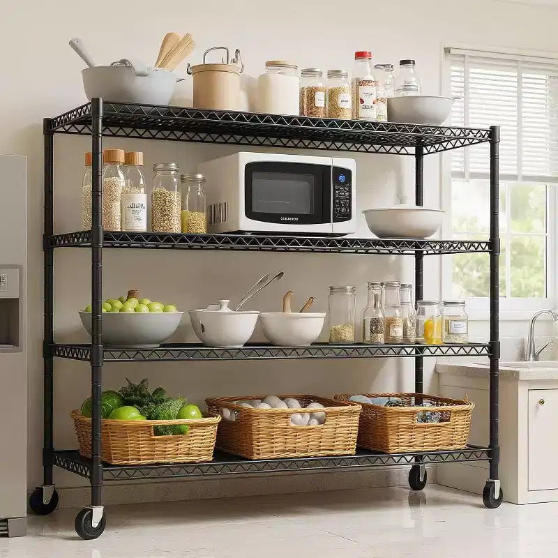 Étagère métallique à 4 niveaux robuste avec roulettes, 24P x 56L x 75H, capacité de 2200 livres, étagère de rangement métallique réglable, étagères industrielles