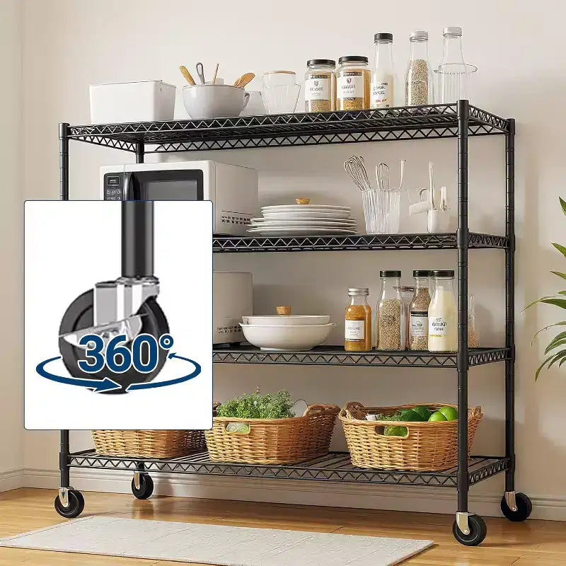 Étagère métallique à 4 niveaux robuste avec roulettes, 24P x 56L x 75H, capacité de 2200 livres, étagère de rangement métallique réglable, étagères industrielles