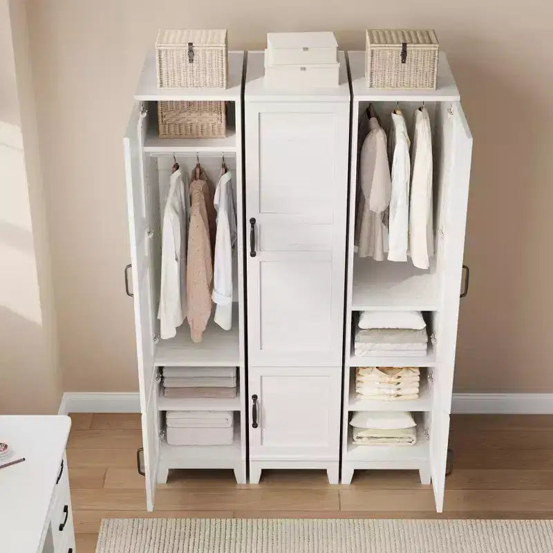 Armoire de rangement avec 2 portes, armoire en bois de 183 cm avec tringle à vêtements, armoire étroite et haute pour chambre à coucher