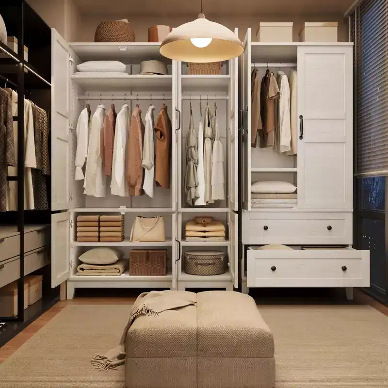 Armoire de rangement avec 2 portes, armoire en bois de 183 cm avec tringle à vêtements, armoire étroite et haute pour chambre à coucher