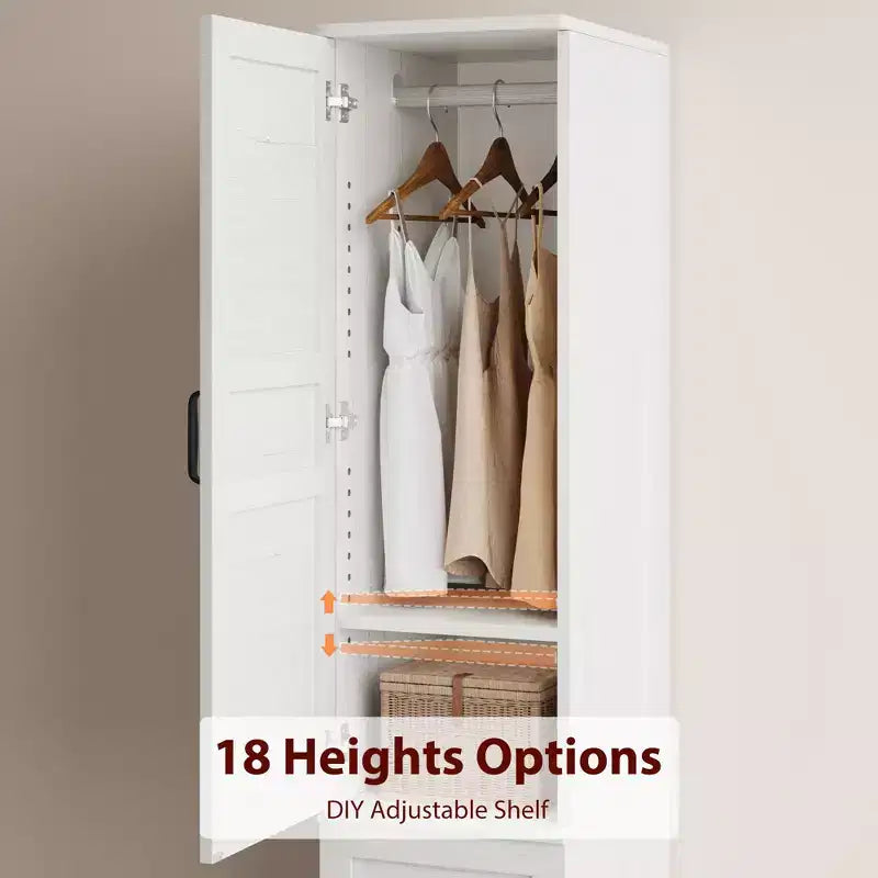 Armoire de rangement avec 2 portes, armoire en bois de 183 cm avec tringle à vêtements, armoire étroite et haute pour chambre à coucher