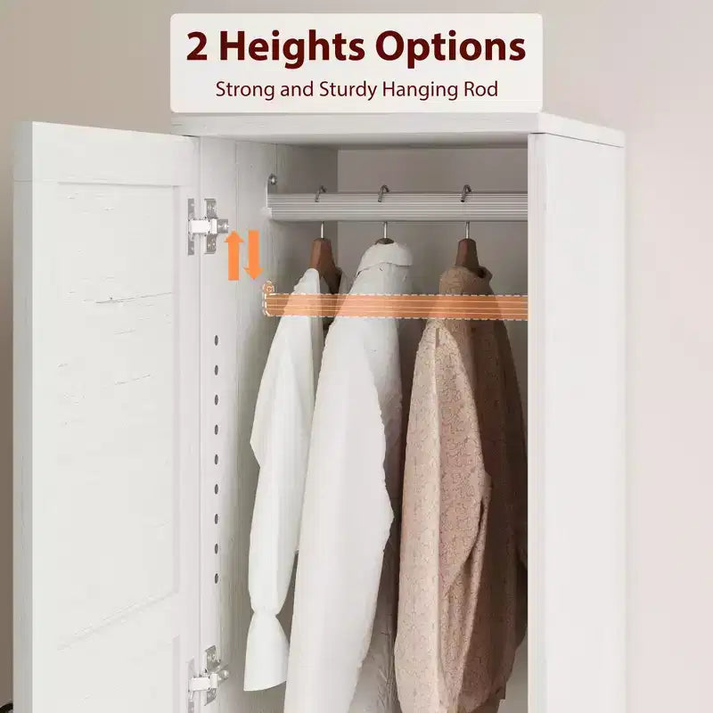 Armoire de rangement avec 2 portes, armoire en bois de 183 cm avec tringle à vêtements, armoire étroite et haute pour chambre à coucher