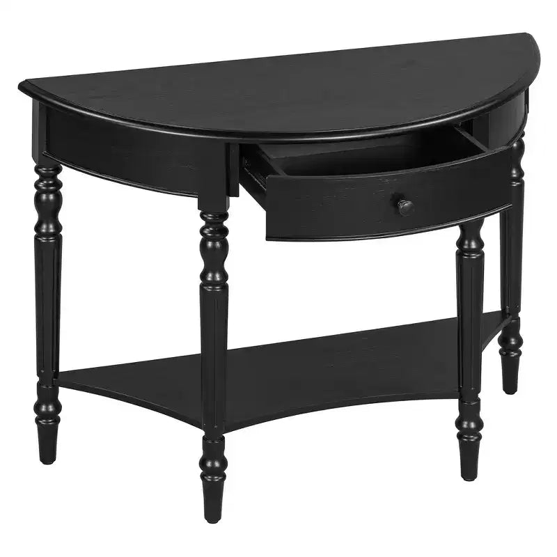 Console de salon Whisen Farmhouse Half Moon, Table d'appoint rustique, Table de canapé pour entrée avec tiroir et étagère