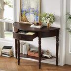 Console de salon Whisen Farmhouse Half Moon, Table d'appoint rustique, Table de canapé pour entrée avec tiroir et étagère