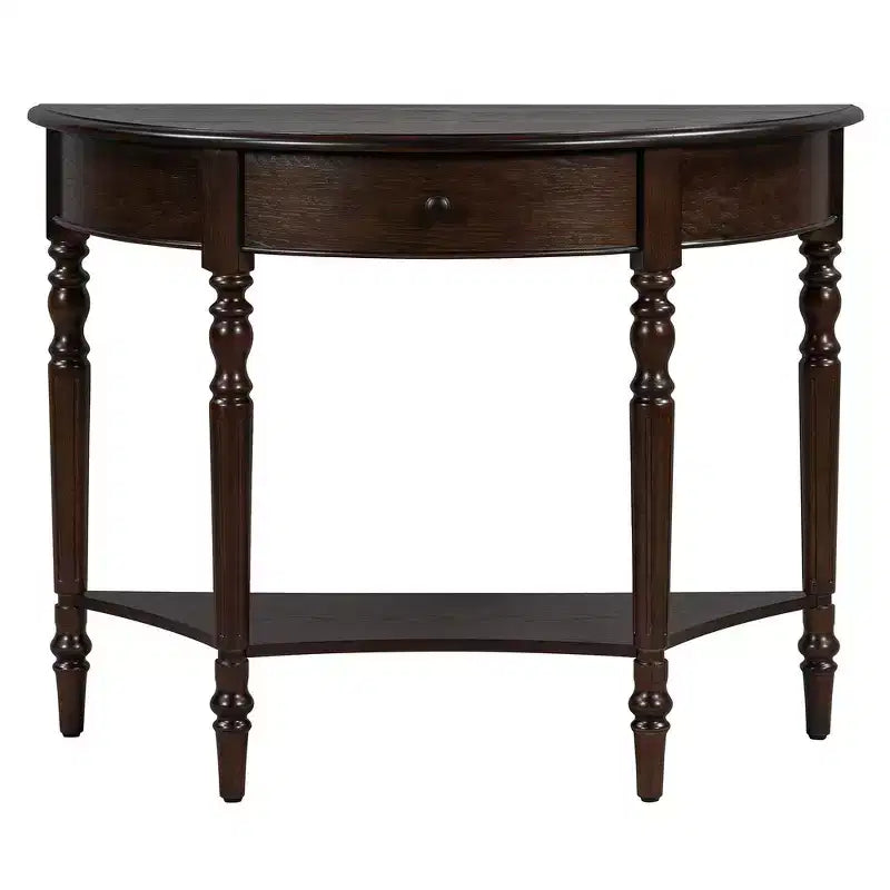 Console de salon Whisen Farmhouse Half Moon, Table d'appoint rustique, Table de canapé pour entrée avec tiroir et étagère