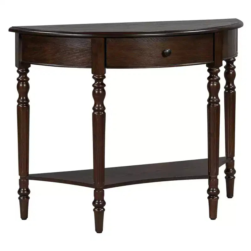 Console de salon Whisen Farmhouse Half Moon, Table d'appoint rustique, Table de canapé pour entrée avec tiroir et étagère