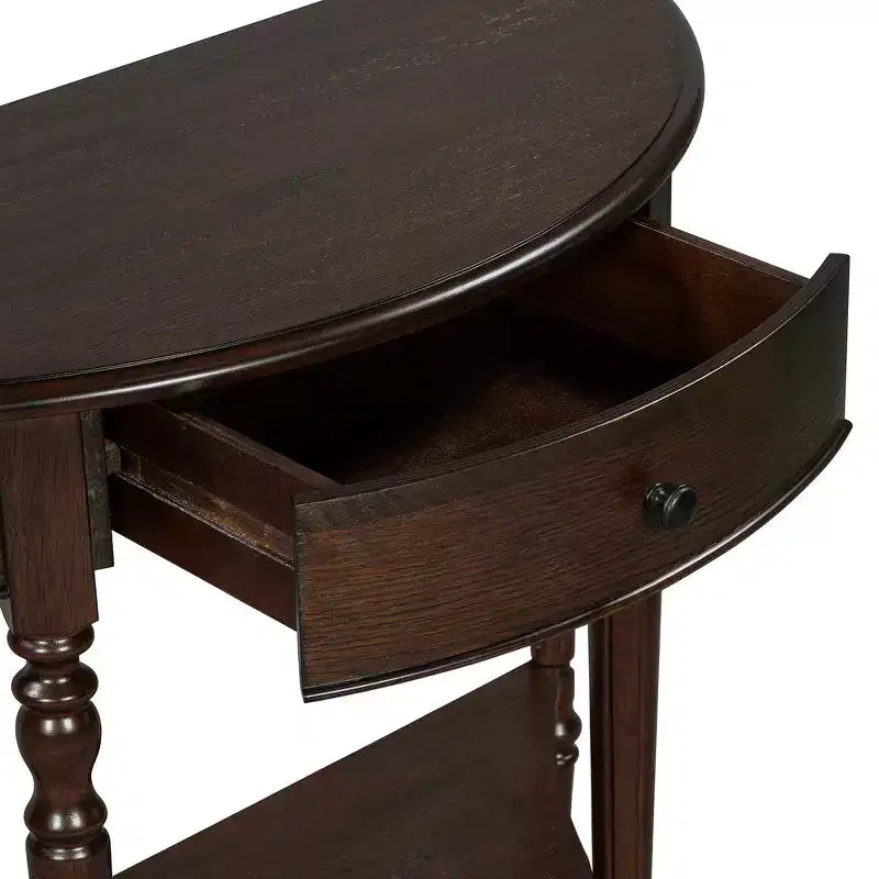 Console de salon Whisen Farmhouse Half Moon, Table d'appoint rustique, Table de canapé pour entrée avec tiroir et étagère
