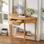 Console de salon Whisen Farmhouse Half Moon, Table d'appoint rustique, Table de canapé pour entrée avec tiroir et étagère