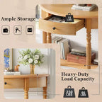Console de salon Whisen Farmhouse Half Moon, Table d'appoint rustique, Table de canapé pour entrée avec tiroir et étagère